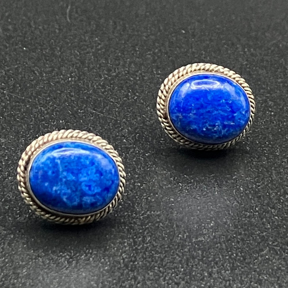 Vintage Sterling Silver Earrings Southwestern Blue Gemstone Crescent Wave Mark